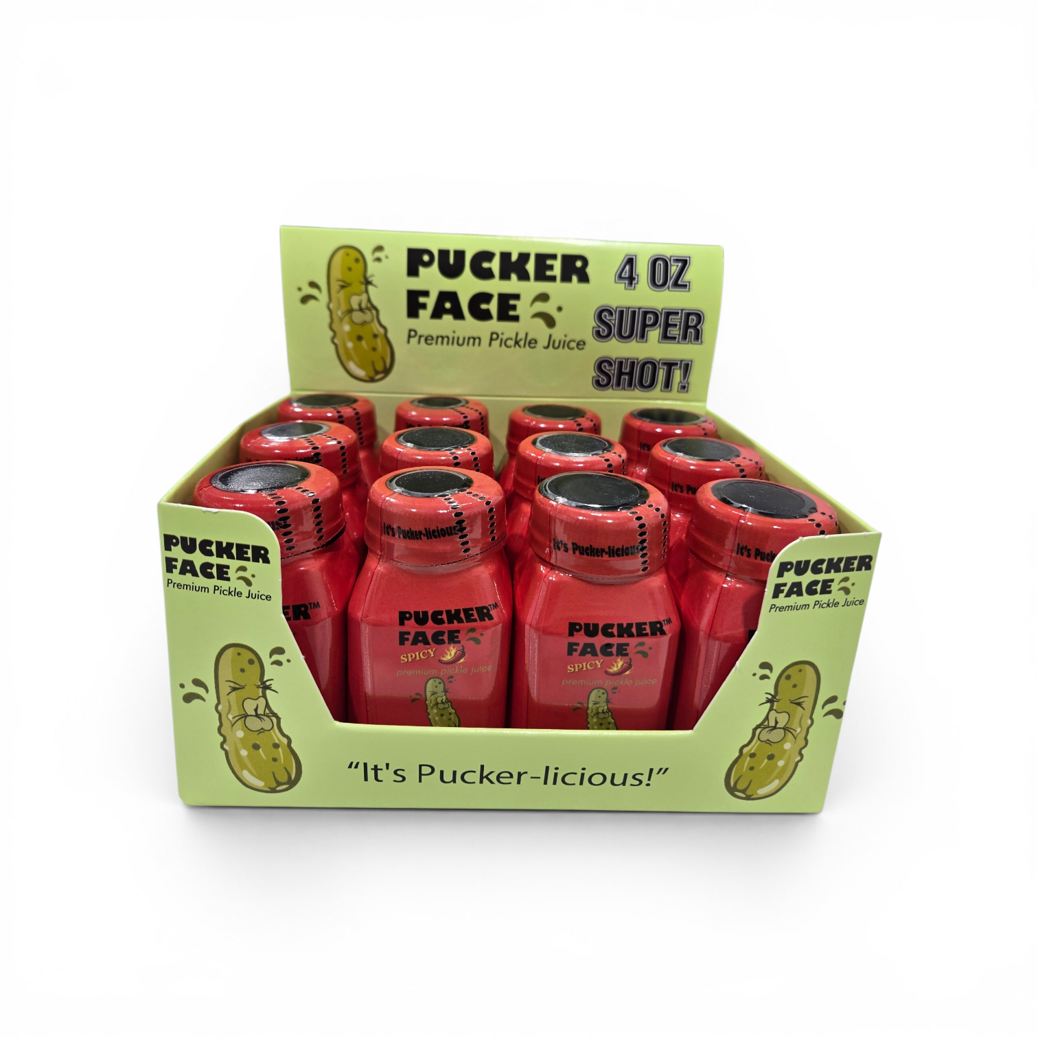 PUCKER FACE Spicy 4 oz Super Shot 12 Pack Bottles