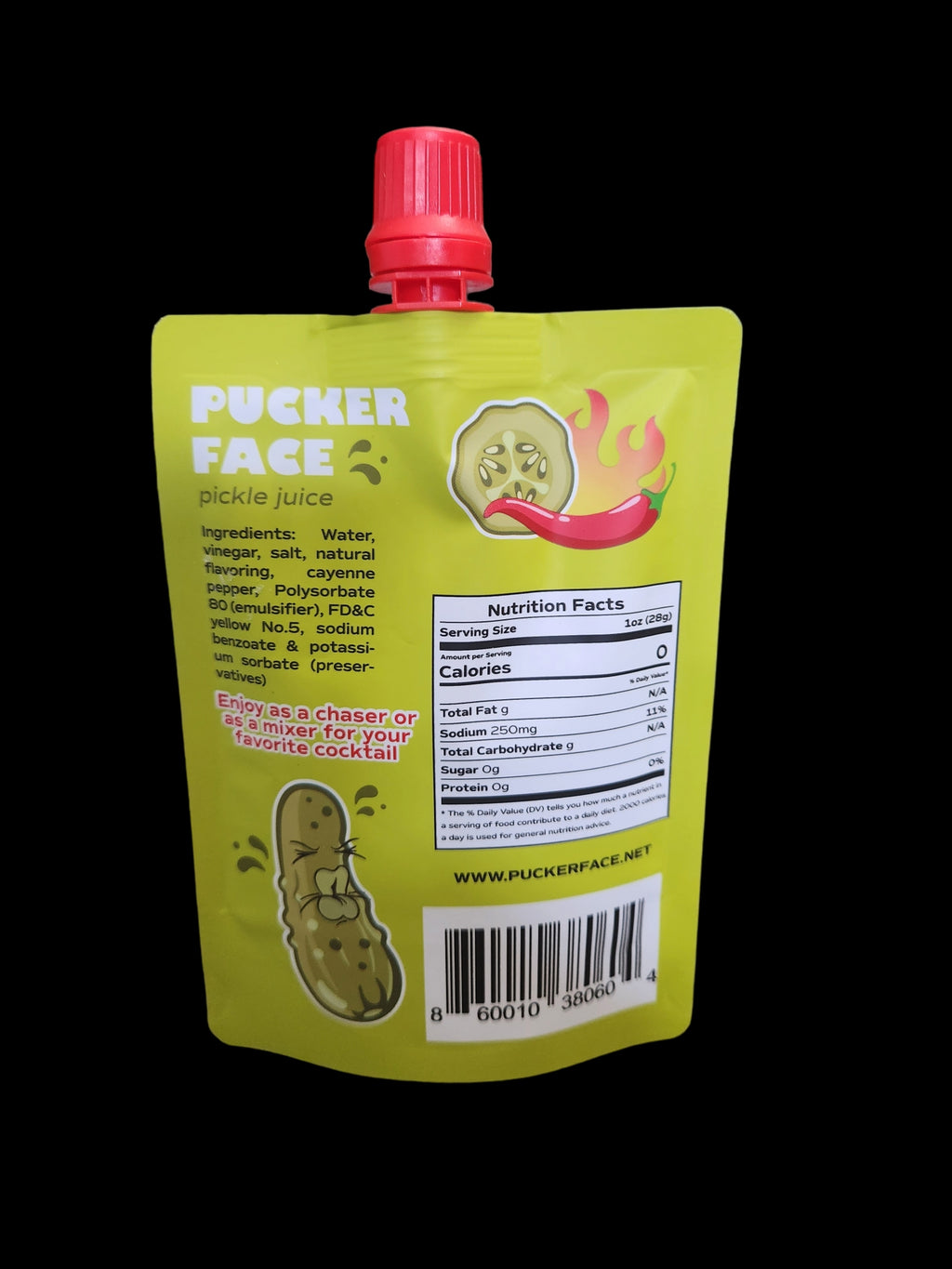 Pucker Face Hot & Spicy Pickle Juice 4 OZ 10 CT CADDIE BOX