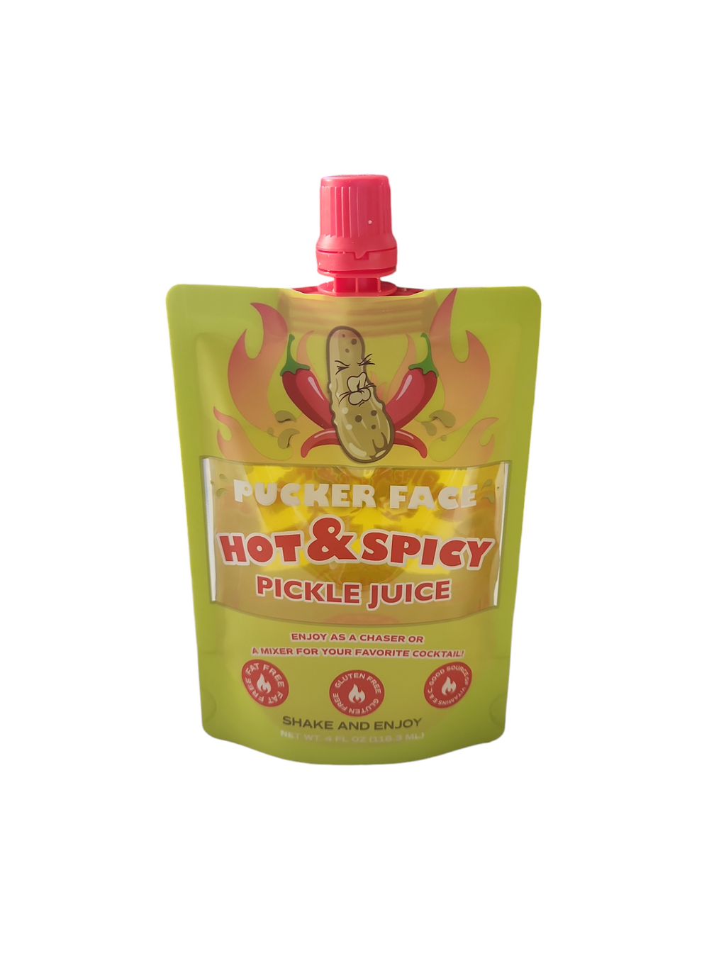 Pucker Face Hot & Spicy Pickle Juice 4 OZ 10 CT CADDIE BOX