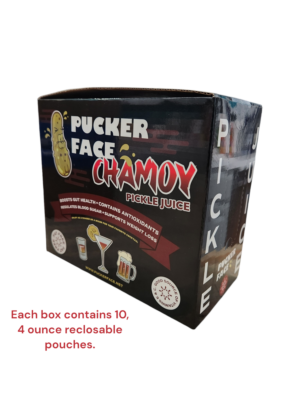 Pucker Face Pickle Juice Chamoy Flavor 10 CT Caddie